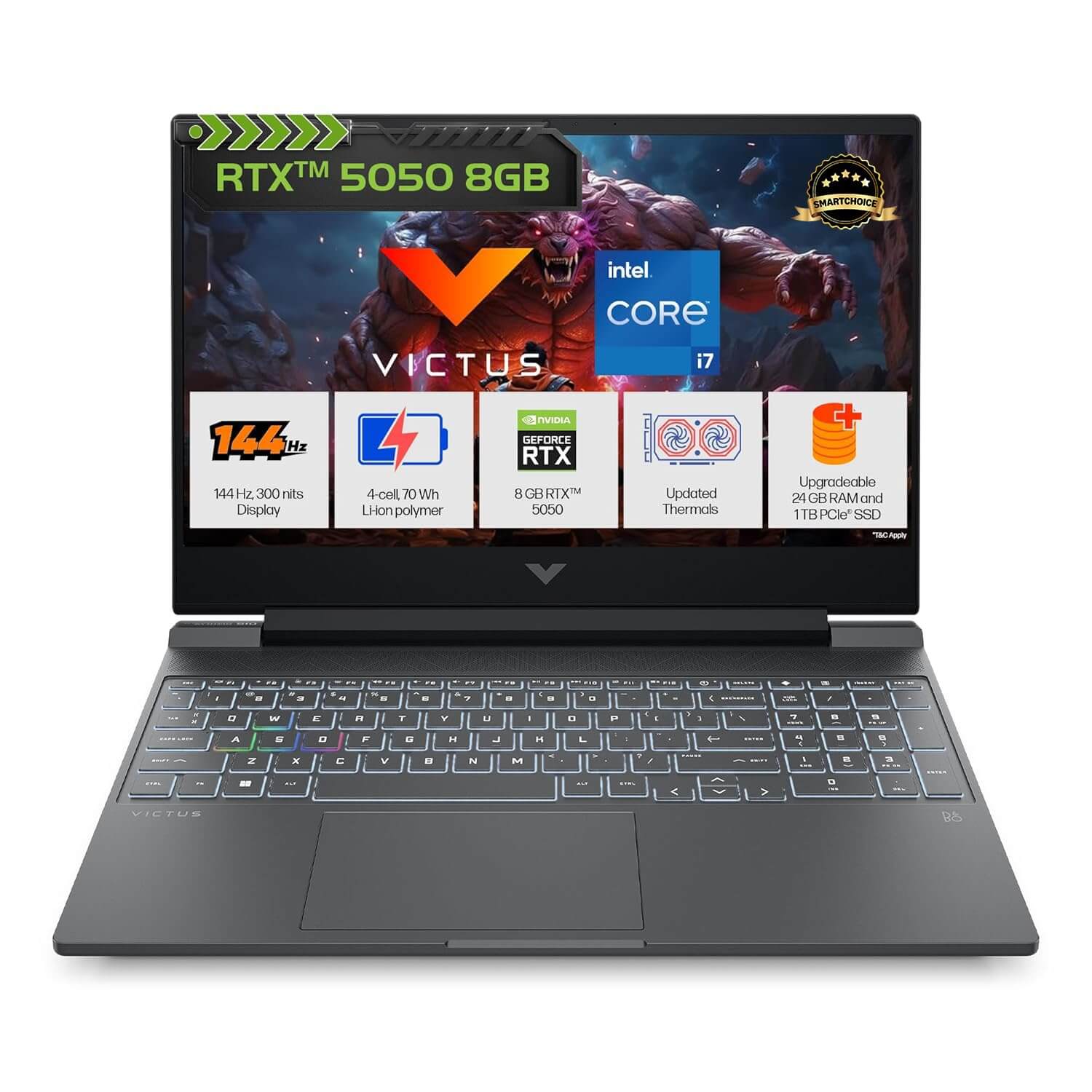HP Smartchoice Victus, 13th Gen Intel Core i7-13620H, 8GB RTX 5050, 24GB DDR5(Upgradeable) 1TB SSD, 144Hz, FHD, 15.6''